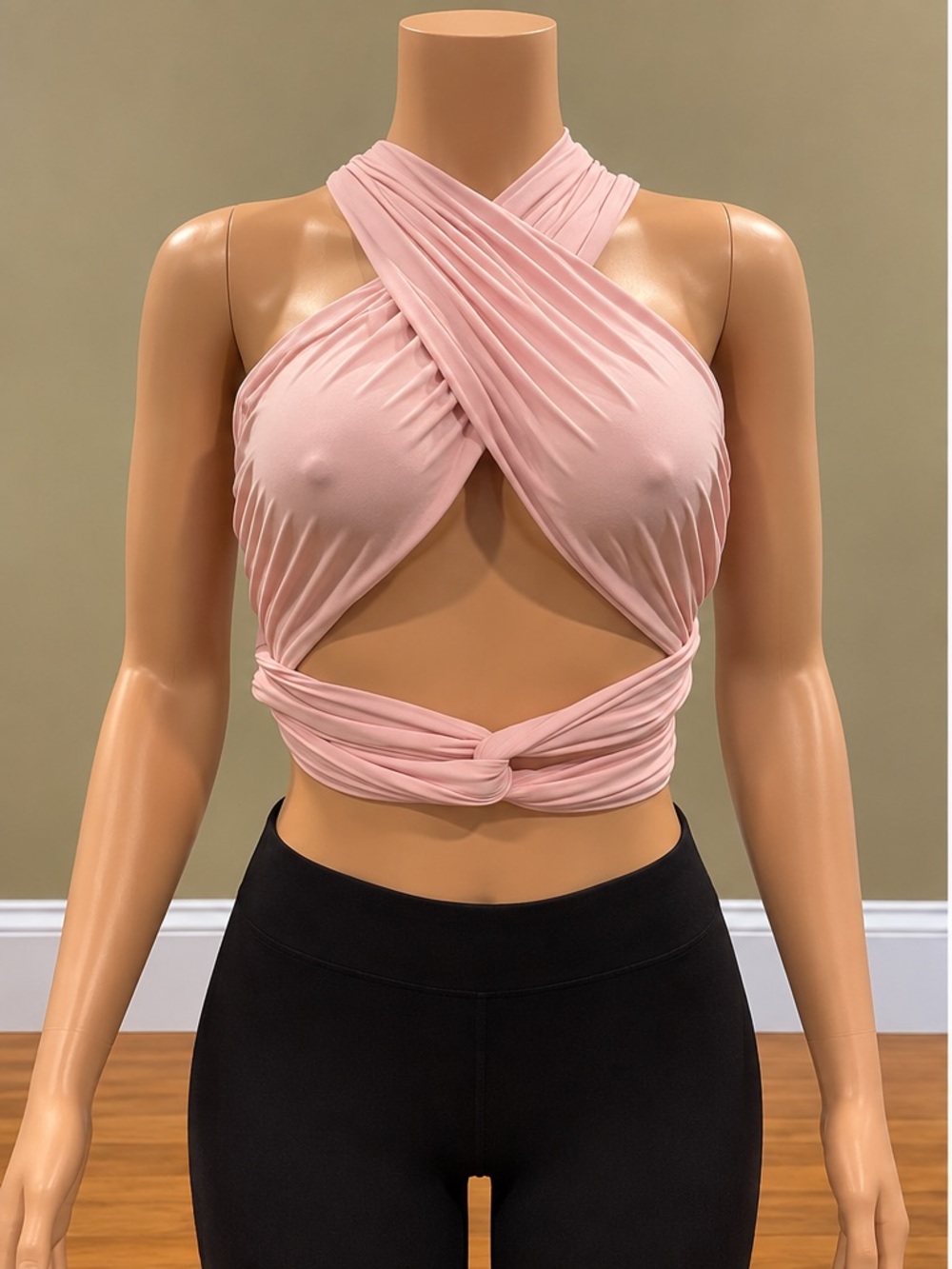 OOTDFash Baby Pink Multiway Wrap Crop Top Halter Backless Y2K NWT